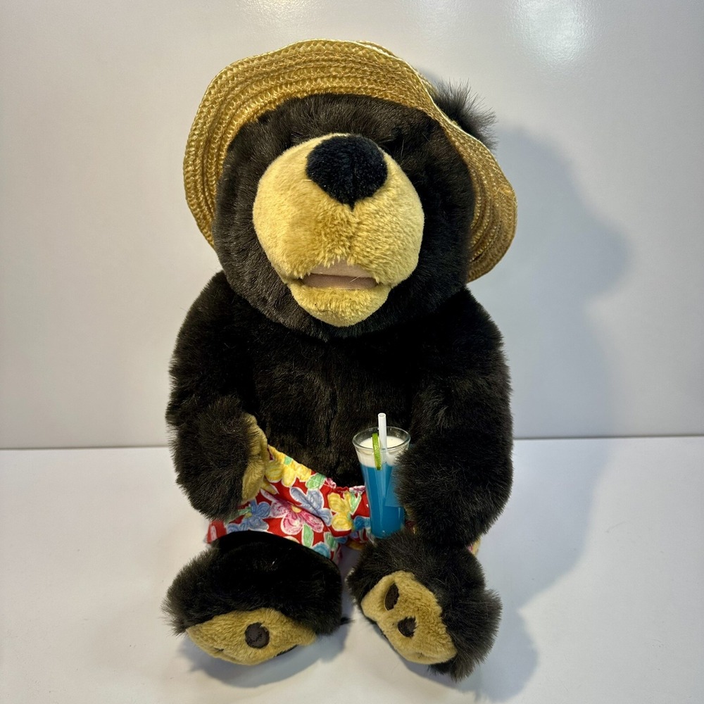 Florida Beach Bears Brown Teddy Drink Papa Vintage Plush 13" Drink Toy Lovey